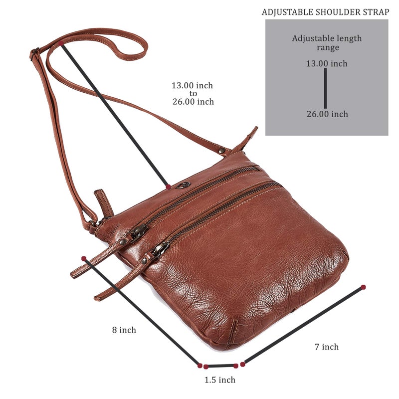Cochoa Crossbody Sling Bag for Women Small Real Leather Purse Vintage Travel Crossover Shoulder Bag Handmade (Cognac Washed Vintage) - Image 3